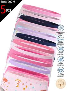 SHEIN [5pcs Random Assortment] Girls Toddler Underwear, Baby Pink White Floral Mixed Color Triangle Panties, Soft Winter - Multicolor - View 7