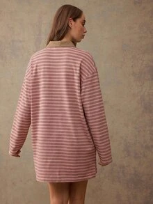 WESTFADE Striped Waffle Knit Long Sleeve Mini Polo Dress, Fall, Winter, Autumn, Female Country Look, Western, Cowgirl, Rodeo, Back To School, Cute, Western - Multicolor - View 2