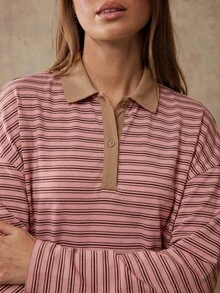 WESTFADE Striped Waffle Knit Long Sleeve Mini Polo Dress, Fall, Winter, Autumn, Female Country Look, Western, Cowgirl, Rodeo, Back To School, Cute, Western - Multicolor - View 4