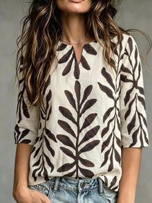 Hansera Women's All-Over Print Casual Versatile Everyday Outing Top - Multicolor - View 1