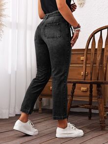 EMERY ROSE Plus Size Women Casual Denim Pants - Black - View 2