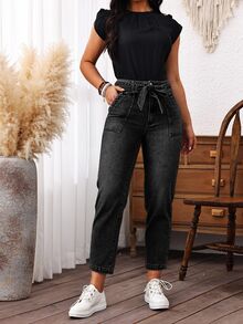 EMERY ROSE Plus Size Women Casual Denim Pants - Black - View 6
