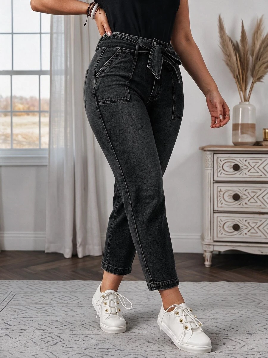 EMERY ROSE Plus Size Women Casual Denim Pants - Black - View 1
