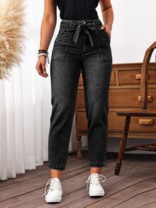 EMERY ROSE Plus Size Women Casual Denim Pants - Black - View 4