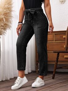 EMERY ROSE Plus Size Women Casual Denim Pants - Black - View 5