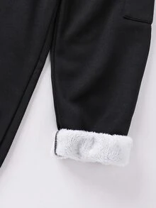 SHEIN Little Byeori 青少年男孩休閒學院風加厚保暖內裡黑色多功能工裝口袋運動長褲，適合通勤、上學、日常休閒、大學、生日派對、晚會、表演、婚禮、洗禮、開學典禮、日常校園、旅行、運動，秋冬適用 - 黑色 - 查看 6