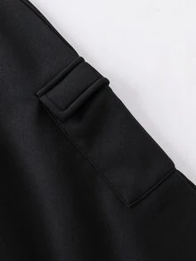 SHEIN Little Byeori 青少年男孩休閒學院風加厚保暖內裡黑色多功能工裝口袋運動長褲，適合通勤、上學、日常休閒、大學、生日派對、晚會、表演、婚禮、洗禮、開學典禮、日常校園、旅行、運動，秋冬適用 - 黑色 - 查看 5