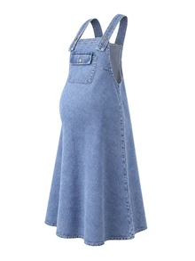 Momance Maternity Pocket Casual Daily Wear Denim Dress - Medium Wash - View 11