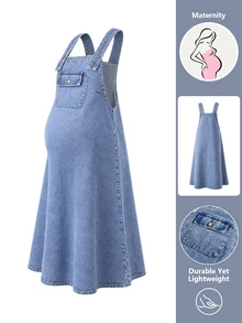 Momance Maternity Pocket Casual Daily Wear Denim Dress - Medium Wash - View 5