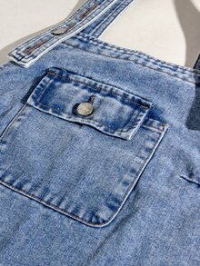 Momance Maternity Pocket Casual Daily Wear Denim Dress - Medium Wash - View 8