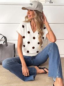 Easowa Curve Women's V-Neck Printed T-Shirt, Versatile For Summer - Multicolor - View 6