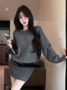 DAZY Women's Casual Knit Dress, Autumn/Winter - Grey - View 14
