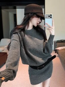 DAZY Women's Casual Knit Dress, Autumn/Winter - Grey - View 1