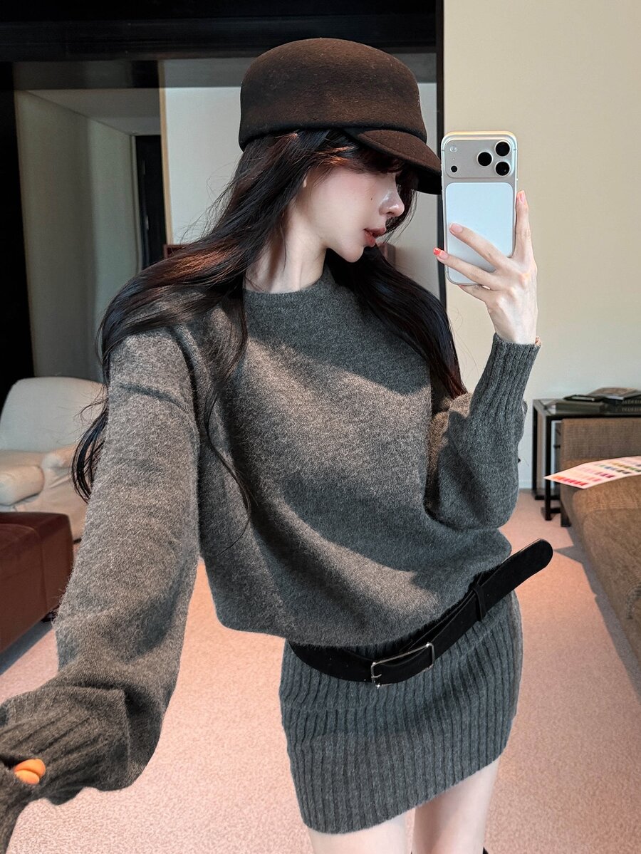 DAZY Women's Casual Knit Dress, Autumn/Winter - Grey - View 1