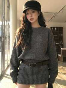 DAZY Women's Casual Knit Dress, Autumn/Winter - Grey - View 8