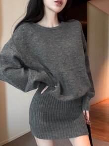 DAZY Women's Casual Knit Dress, Autumn/Winter - Grey - View 11