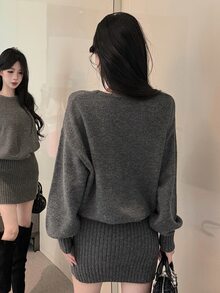 DAZY Women's Casual Knit Dress, Autumn/Winter - Grey - View 13