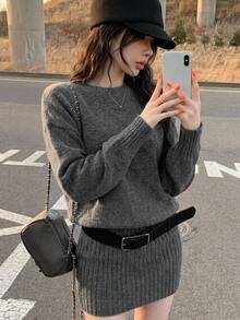 DAZY Women's Casual Knit Dress, Autumn/Winter - Grey - View 16