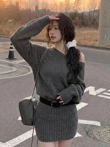 DAZY Women's Casual Knit Dress, Autumn/Winter - Grey - View 6
