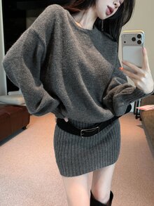 DAZY Women's Casual Knit Dress, Autumn/Winter - Grey - View 12