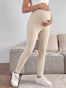 SHEIN سروال ضيق للحوامل بأسلوب لطيف وخصر قابل للتعديل - لون مشمشي - مشاهدة 4