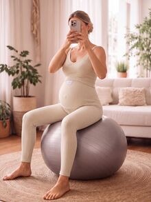 SHEIN سروال ضيق للحوامل بأسلوب لطيف وخصر قابل للتعديل - لون مشمشي - مشاهدة 1