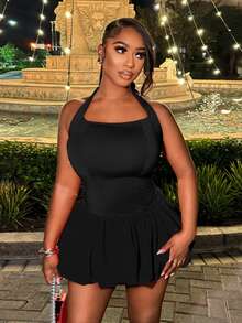 BamGleam Women's Elegant Sexy Solid Color Halter Mini Dress - Black - View 6
