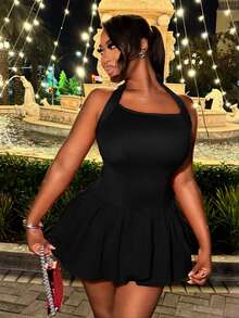 BamGleam Women's Elegant Sexy Solid Color Halter Mini Dress - Black - View 3