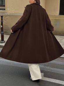 Femmeverse معطف نسائي مقاس كبير، تصميم جديد لفصلي الخريف والشتاء، جاكيت طويل عالي الجودة - قهوة بني - مشاهدة 2