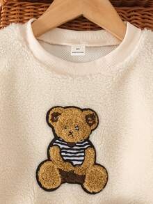 Little Girls Fashion Teddy Bear Fluffy Pullover Corduroy Pleated Skirt 2Pcs Warm Fall Outdoor Wear Autumn Winter - Apricot - View 5