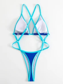 SHEIN Swim Summer Beach Contrast Binding Cut Out One Piece Swimsuit - Royal Blue - View 2