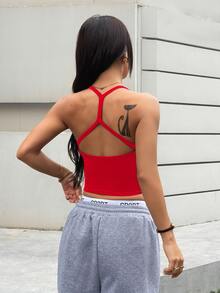 Slayform Slayform 女士无缝瑜伽运动文胸无钢圈健身短款运动背心跑步内衣 - 紅色 - 查看 7