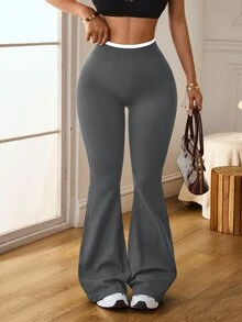 Slayform Slayform Women's Contrast Color Ruched Flare Sports Leggings - Dark Grey - View 9