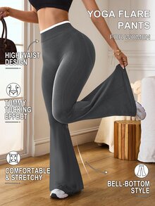 Slayform Slayform Women's Contrast Color Ruched Flare Sports Leggings - Dark Grey - View 3
