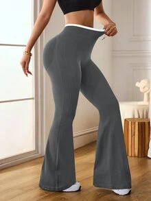 Slayform Slayform Women's Contrast Color Ruched Flare Sports Leggings - Dark Grey - View 8