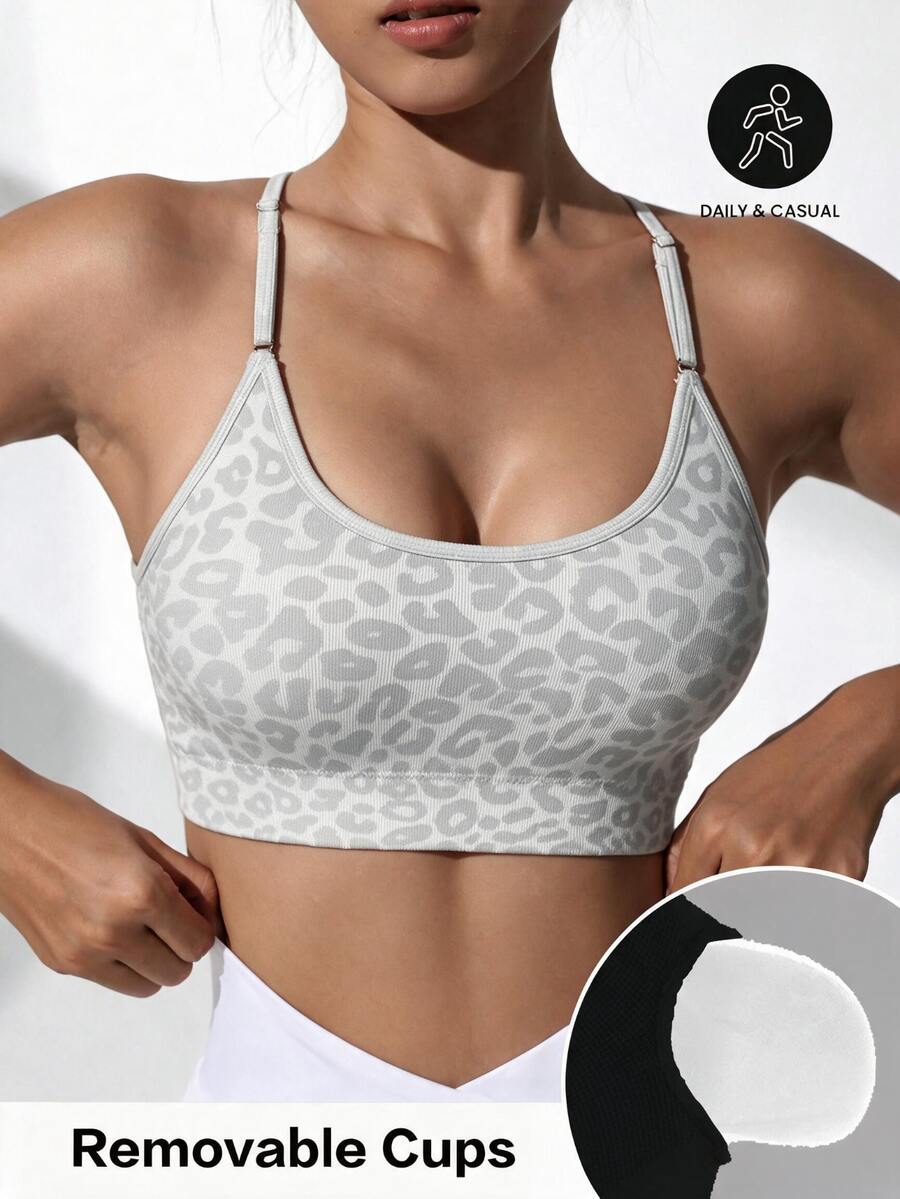 Slayform Slayform 1pc Women Leopard Print Criss-Cross Backless Sports Bra For Yoga, Workout, Running Y2k Glowmode