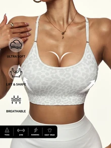 Slayform Slayform 1pc Women Leopard Print Criss-Cross Backless Sports Bra For Yoga, Workout, Running Y2k Glowmode - Multicolor - View 4
