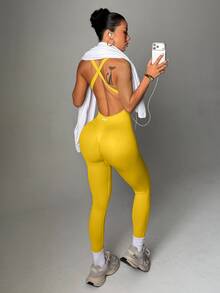 Slayform Slayform Women's Sleeveless Sexy Jumpsuit - Yellow - View 6