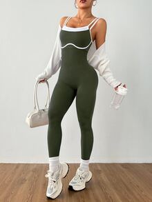 Slayform Slayform Seamless High Elasticity Yoga Sports Fitness Running Jumpsuit - Army Green - View 7