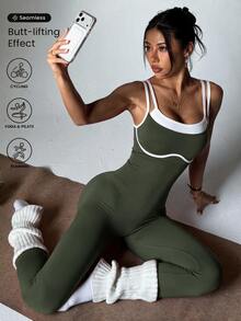 Slayform Slayform Seamless High Elasticity Yoga Sports Fitness Running Jumpsuit - Army Green - View 2