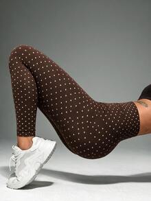 Slayform Slayform Seamless Knit Black And White Polka Dot Sports Leggings - Brown - View 1