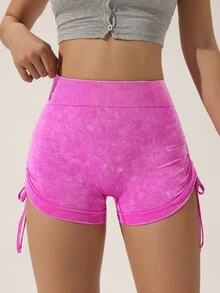 Slayform Slayform Shorts sin costuras de ejercicio con estiramientos altos, que levantan el trasero, con forro cepillado y cordón - Rosa Fucsia - Ver 5