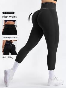 Slayform Slayform Women's High Waisted Seamless Legging,Tummy Control Lifting Slim Yoga Pants,Quick-Drying Breathable 4-Way Stretch Workout Running Cycling Tights - Black - View 3