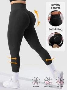 Slayform Slayform Women's High Waisted Seamless Legging,Tummy Control Lifting Slim Yoga Pants,Quick-Drying Breathable 4-Way Stretch Workout Running Cycling Tights - Black - View 9