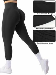 Slayform Slayform Women's High Waisted Seamless Legging,Tummy Control Lifting Slim Yoga Pants,Quick-Drying Breathable 4-Way Stretch Workout Running Cycling Tights - Black - View 2