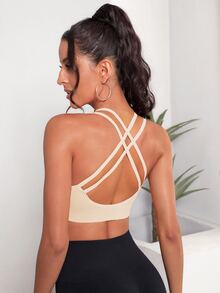 Slayform Slayform Women's Summer Yellow Seamless Solid Color Backless High Elasticity Sports Bra - Apricot - View 3