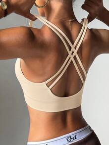Slayform Slayform Women's Summer Yellow Seamless Solid Color Backless High Elasticity Sports Bra - Apricot - View 1