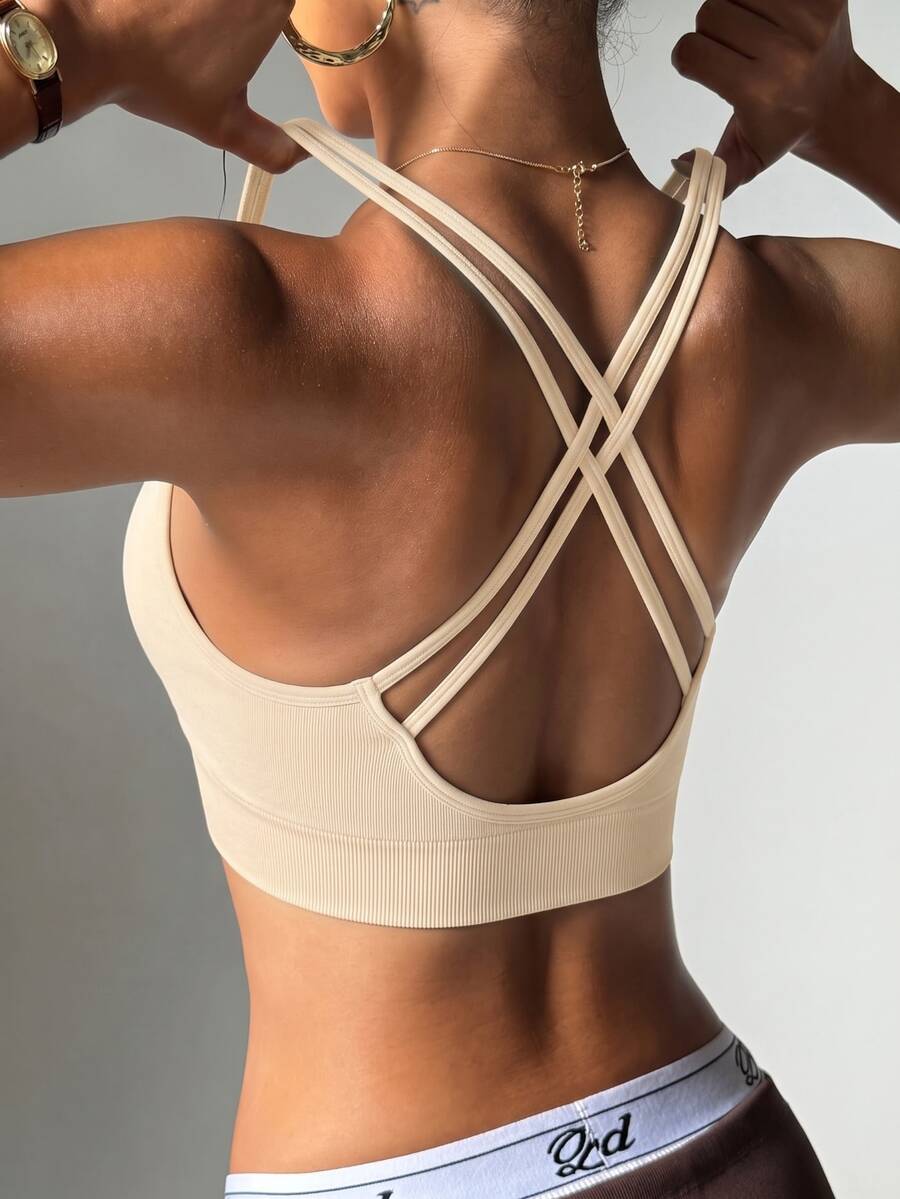Slayform Slayform Women's Summer Yellow Seamless Solid Color Backless High Elasticity Sports Bra - Apricot - View 1