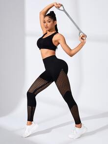 Slayform Slayform Women's Tie Dye Mesh Sports Yoga Pants - Black - View 6