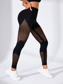 Slayform Slayform Women's Tie Dye Mesh Sports Yoga Pants - Black - View 5